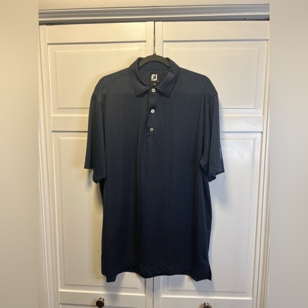 FootJoy Mens Blue With White Polka Dot Golf Performance Polo Shirt Size Large
